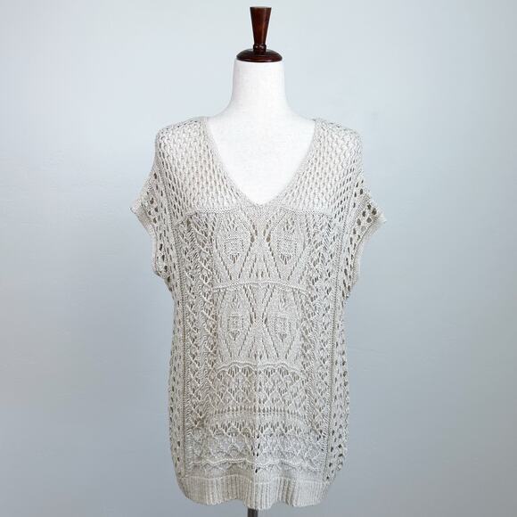 Miracle Crochet Knit Natural Bohemian V-Neck Top M/L - Picture 1 of 9